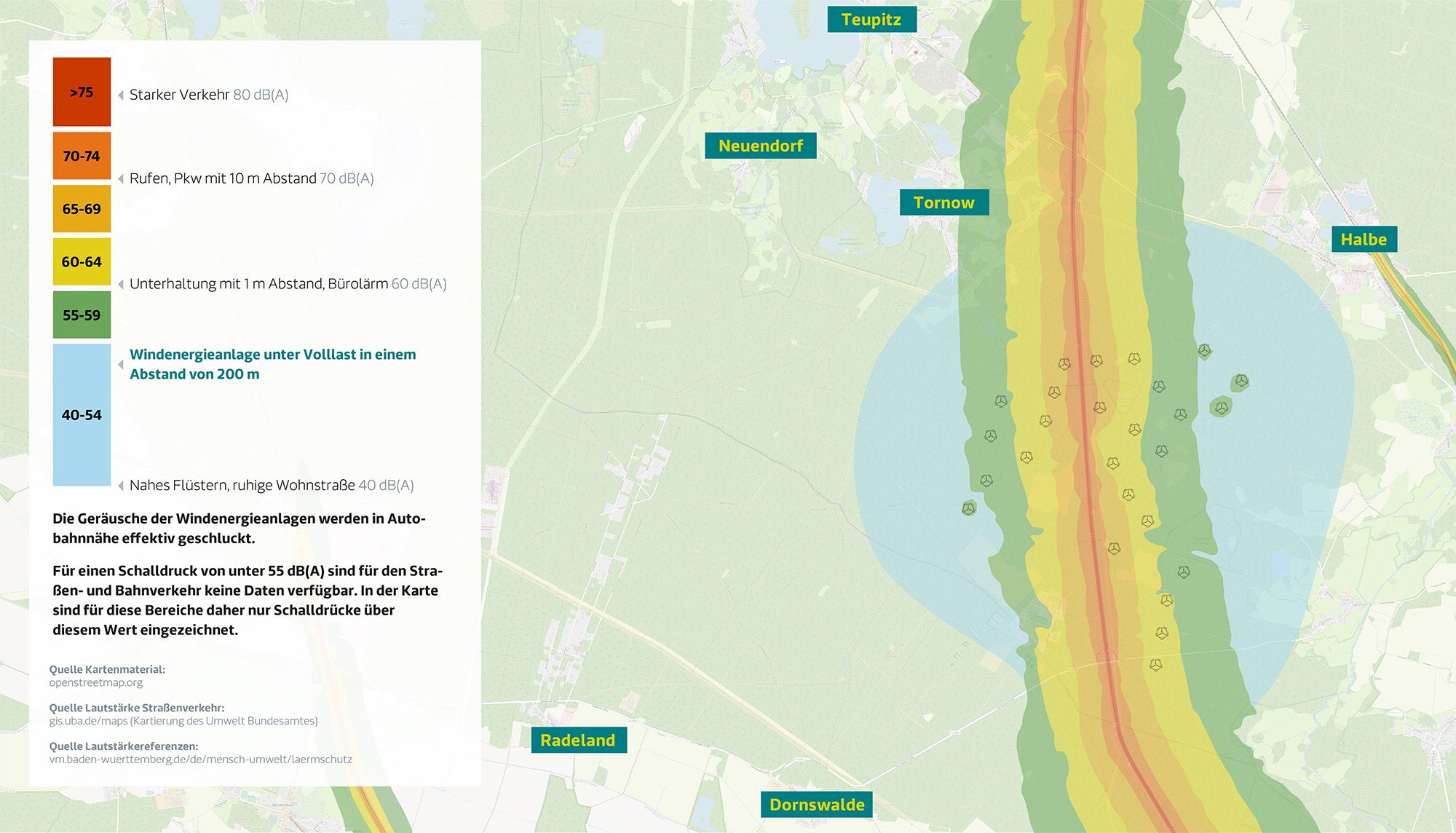 Schallkarte vom geplanten Windpark in Teuputz